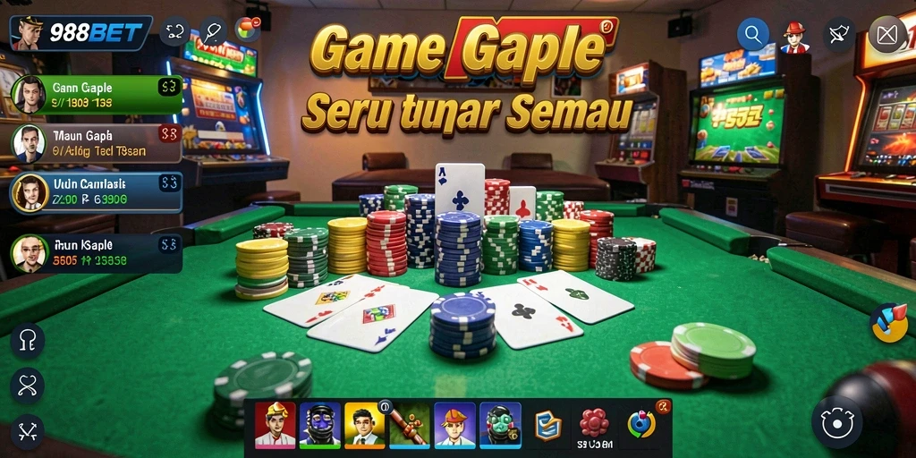 Tampilan seru gameplay Gaple di 988BET dengan teman-teman.