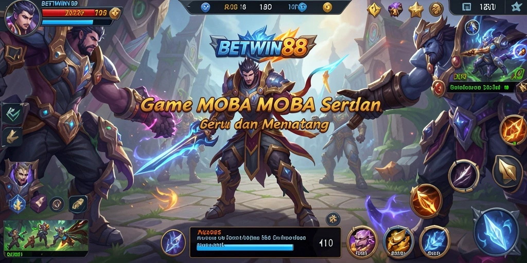 Menampilkan pertempuran seru dalam game MOBA BETWIN88.