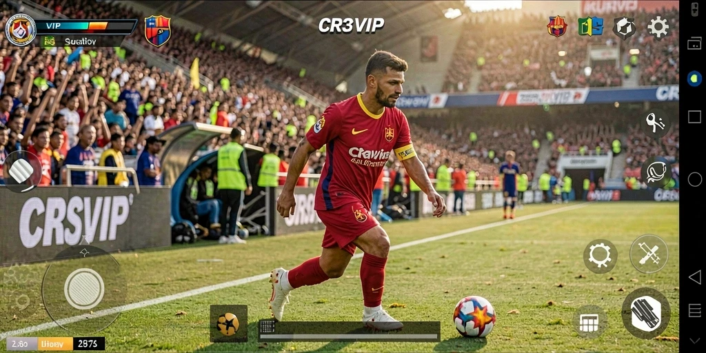 Tampilan gameplay CR7VIP dengan aksi mencolok di lapangan sepak bola.