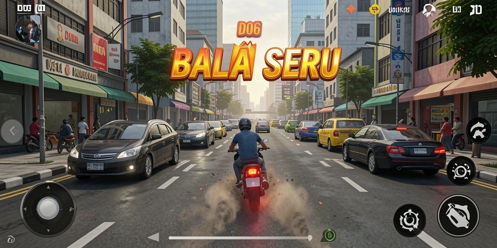 Screenshot D06 menunjukkan aksi balapan yang seru dan mobil yang beragam.