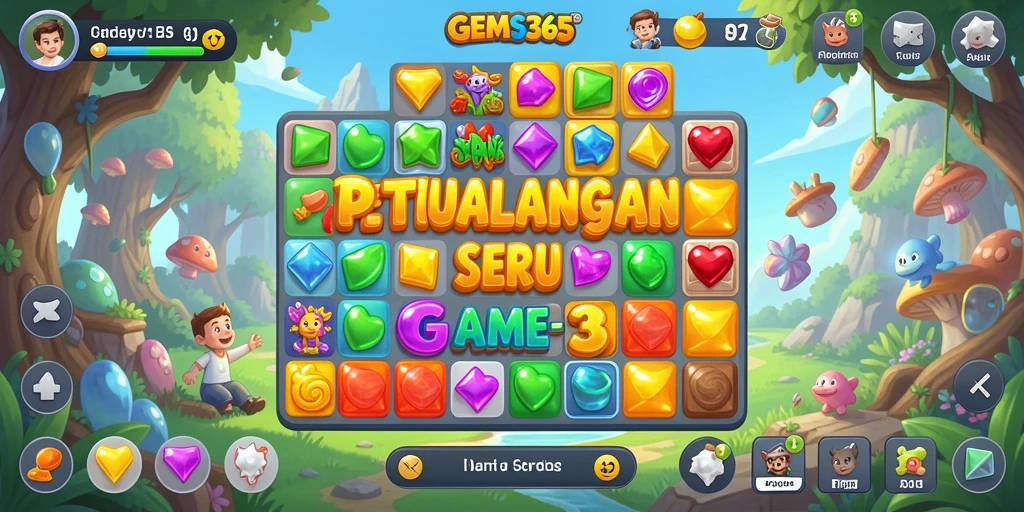 Tampak gameplay seru GEMS365 dengan permata warna-warni.