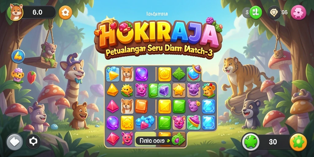 Screenshot gameplay HOKIRAJA yang penuh warna dan menantang.