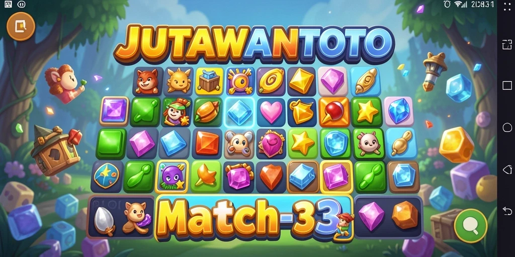 Tampilan gameplay seru di JUTAWANTOTO dengan tantangan Match-3.