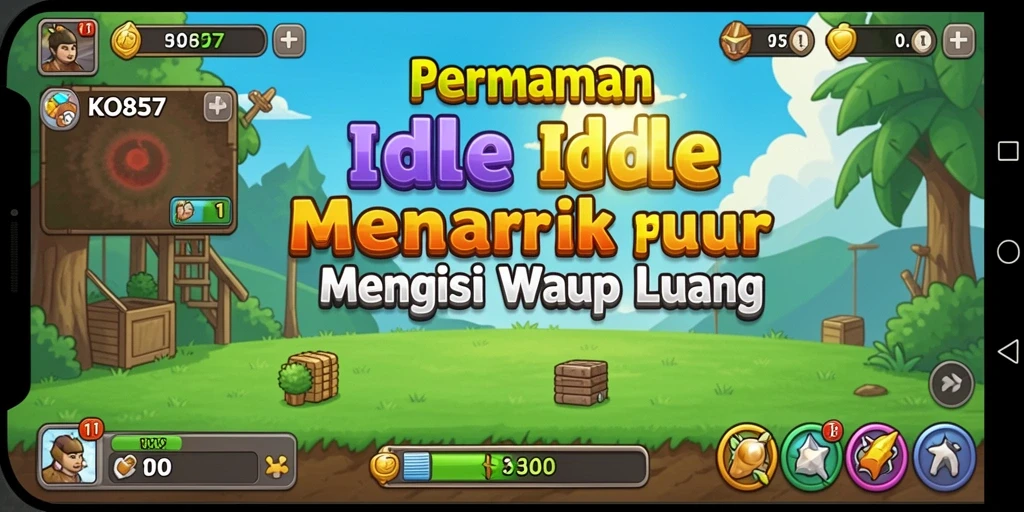 Screenshot gameplay KO857 menampilkan aksi manajemen idle yang seru dan visual yang menarik.