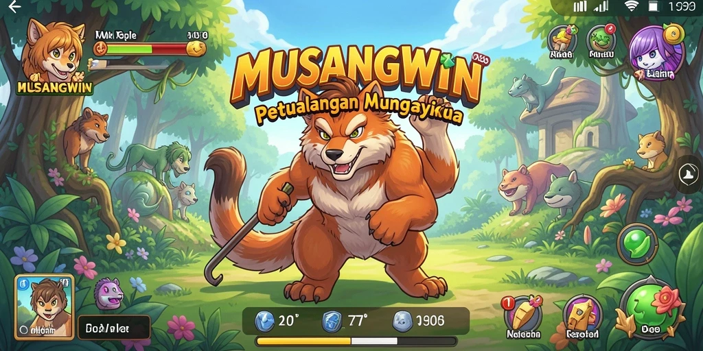 Tampilan gameplay dari MUSANGWIN yang penuh warna dan dinamis.