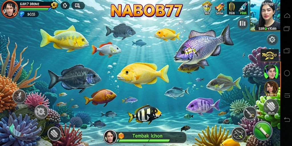 Tampilan gameplay seru di NABOB77 dengan aksi tembak ikan.